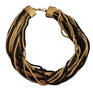 BLACK AND GOLDTONE 20 STRAND VINTAGE STATEMENT NECKLACE